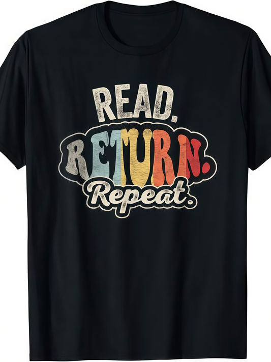 Men's Graphic T-Shirt Read Return Repeat Retro Colorful Letters On Simple Cotton T Shirt