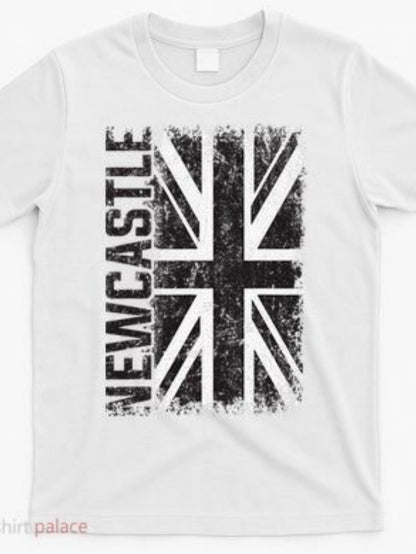 Men's Graphic T-Shirt Newcastle Distressed Grunge Union Jack Flag With Worn Texture