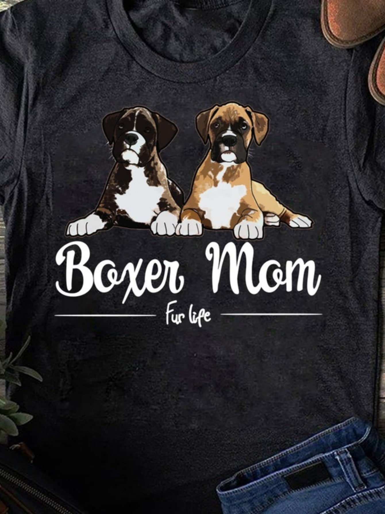 Men's Graphic T-Shirt Boxer Mom For Life With Two Playful Dogs Resting