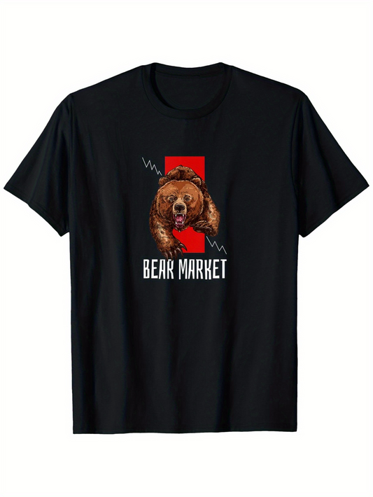 Men's Graphic T-Shirt Bear Market Growling Grizzly With Red Arrow And Stock Graph Bear