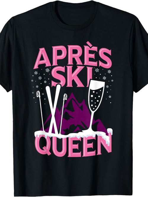 Men's Graphic T-Shirt Apres Ski Queen Sparkling Snowy Night With Purple Mountains And Ski Poles