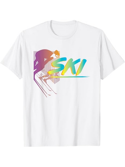 Men's Graphic T-Shirt Retro Neon Gradient Lines With Speed Motion Skiing Athlete