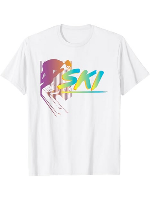 Men's Graphic T-Shirt Retro Neon Gradient Lines With Speed Motion Skiing Athlete