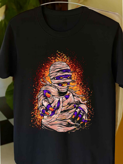 Men's Graphic T-Shirt Fiery Wrapping Bandages With Glowing Lights Around Mummy