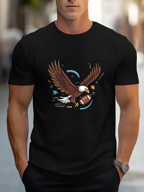 Men's Graphic T-Shirt Flying American Eagle Carrying Football Among Dynamic Motion Streaks Stars And Circles