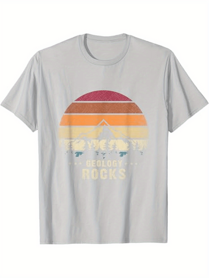 Men's Graphic T-Shirt Vintage Sunset With Mountains Pine Trees And Majestic Scenery Rocks