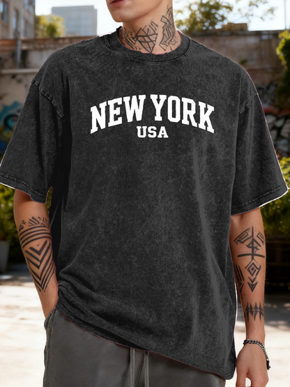 Men's Graphic T-Shirt New York Usa Classic Athletic Lettering On Washed Cotton T Shirt