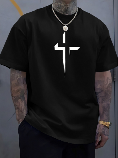 Men's Graphic T-Shirt Abstract White Cross With Edgy Bold Central Shape