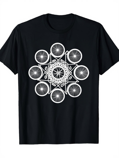 Men's Graphic T-Shirt Geometric Mandala Pattern With Intricate Spoked Bicycle Wheels