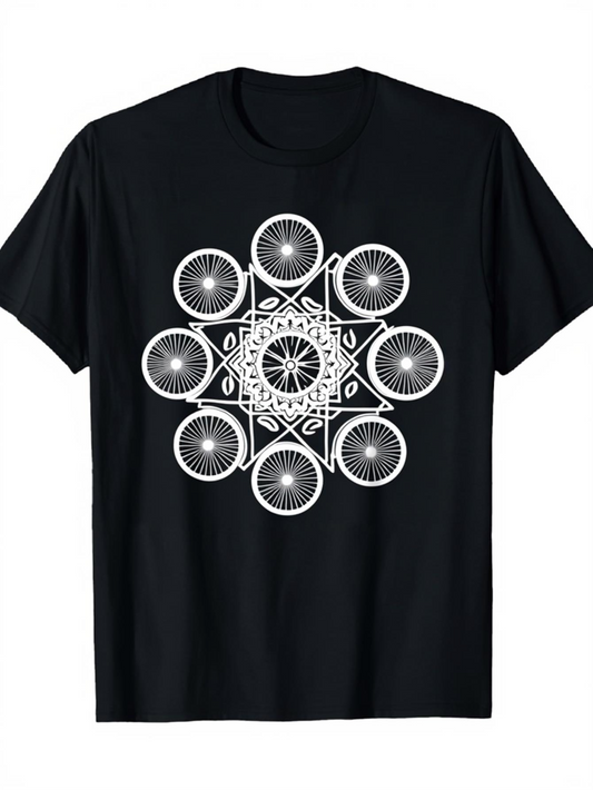 Men's Graphic T-Shirt Geometric Mandala Pattern With Intricate Spoked Bicycle Wheels