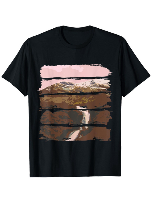 Men's Graphic T-Shirt Mountain Landscape With Streaks Of Pink Brown And Flowing River