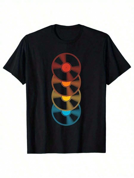 Men's Graphic T-Shirt Retro Colorful Spinning Vintage Gradient Geometric Shapes Fan