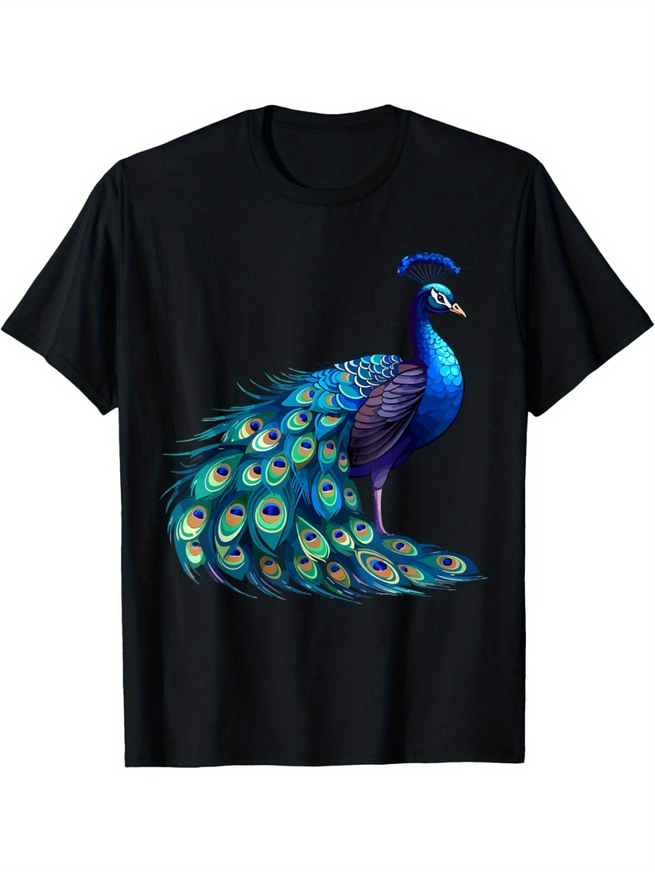 Men's Graphic T-Shirt Radiant Blue Feathers With Shimmering Accents On Majestic Peacock