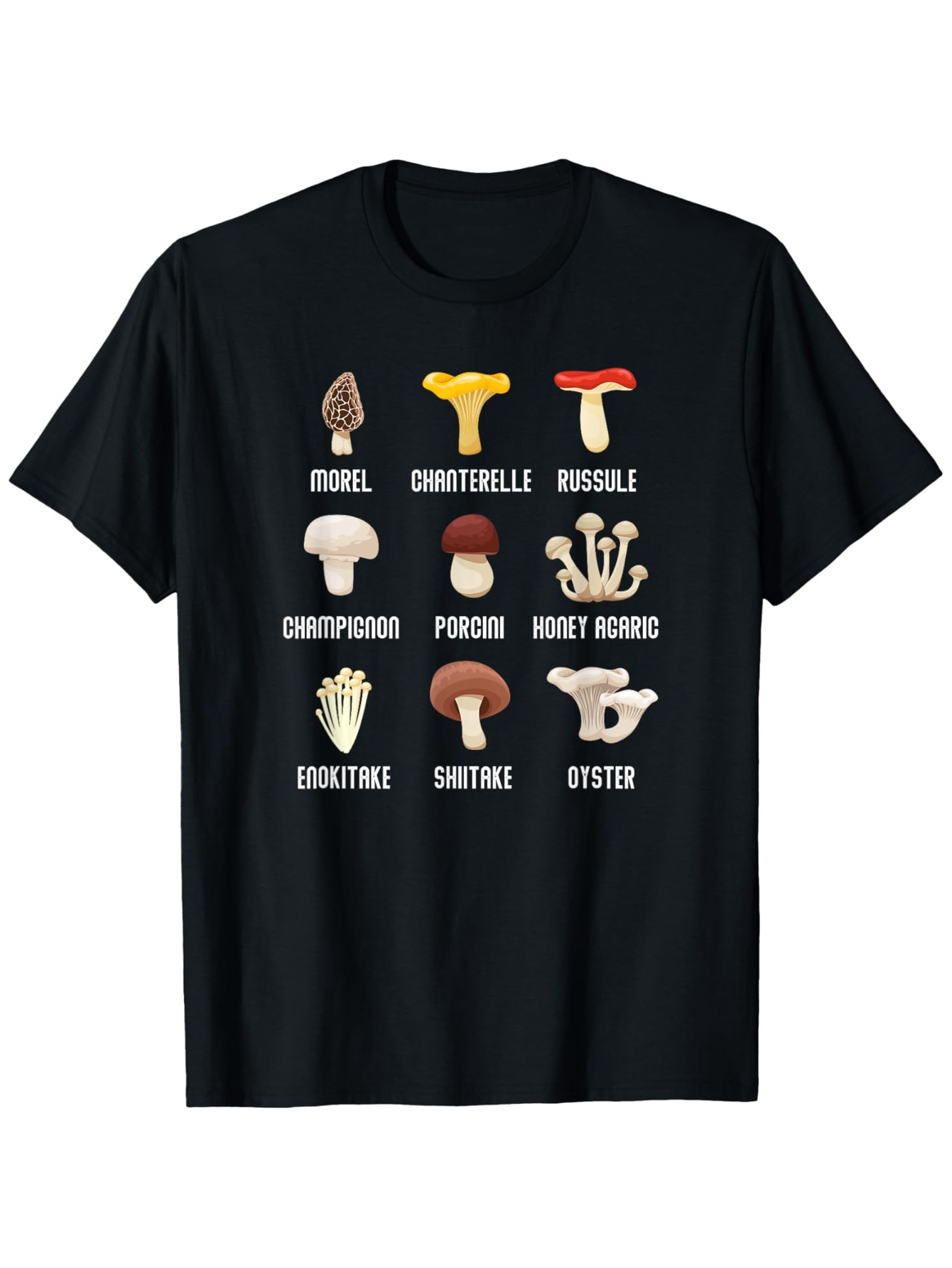Men's Graphic T-Shirt Morel Chanterelle Russule Champignon Porcini Honey Agaric Enokitake Shiitake Oyster Mushroom