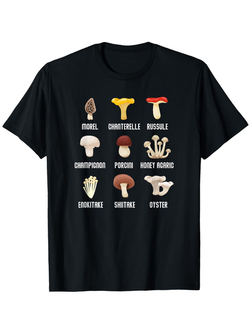 Men's Graphic T-Shirt Morel Chanterelle Russule Champignon Porcini Honey Agaric Enokitake Shiitake Oyster Mushroom