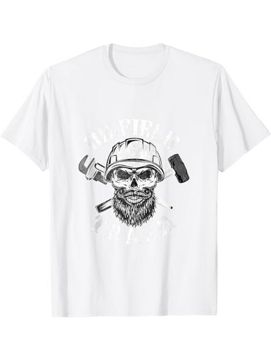 Men's Graphic T-Shirt Just Skilled Grunge Effect Worker Skull With Helmet Illustration