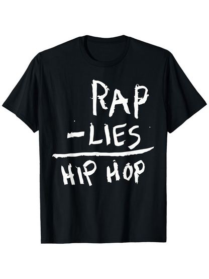 Men's Graphic T-Shirt Rap Lies Hip Hop Bold White Brushstroke Lettered Black T Shirt