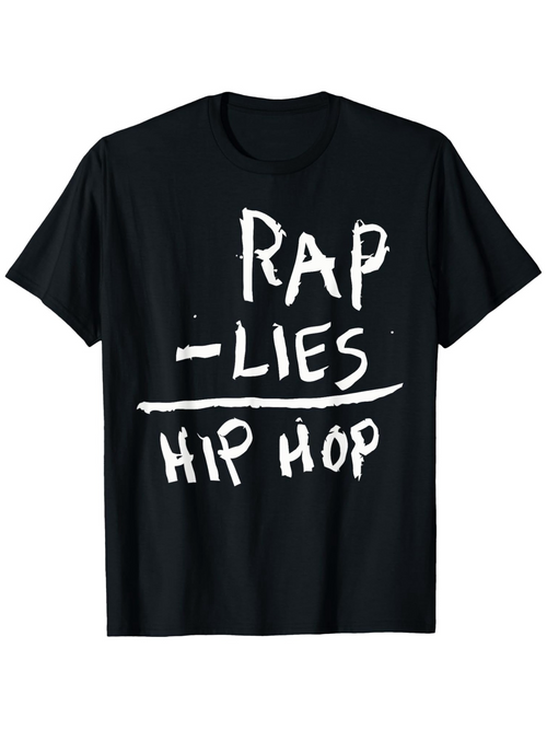 Men's Graphic T-Shirt Rap Lies Hip Hop Bold White Brushstroke Lettered Black T Shirt