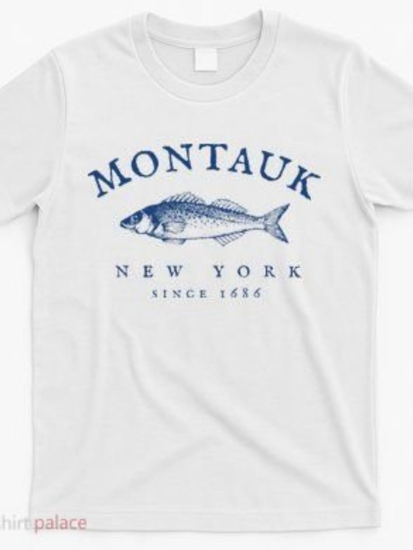 Men's Graphic T-Shirt Montauk New York Since 1664 Vintage Blue Etching Of Fish