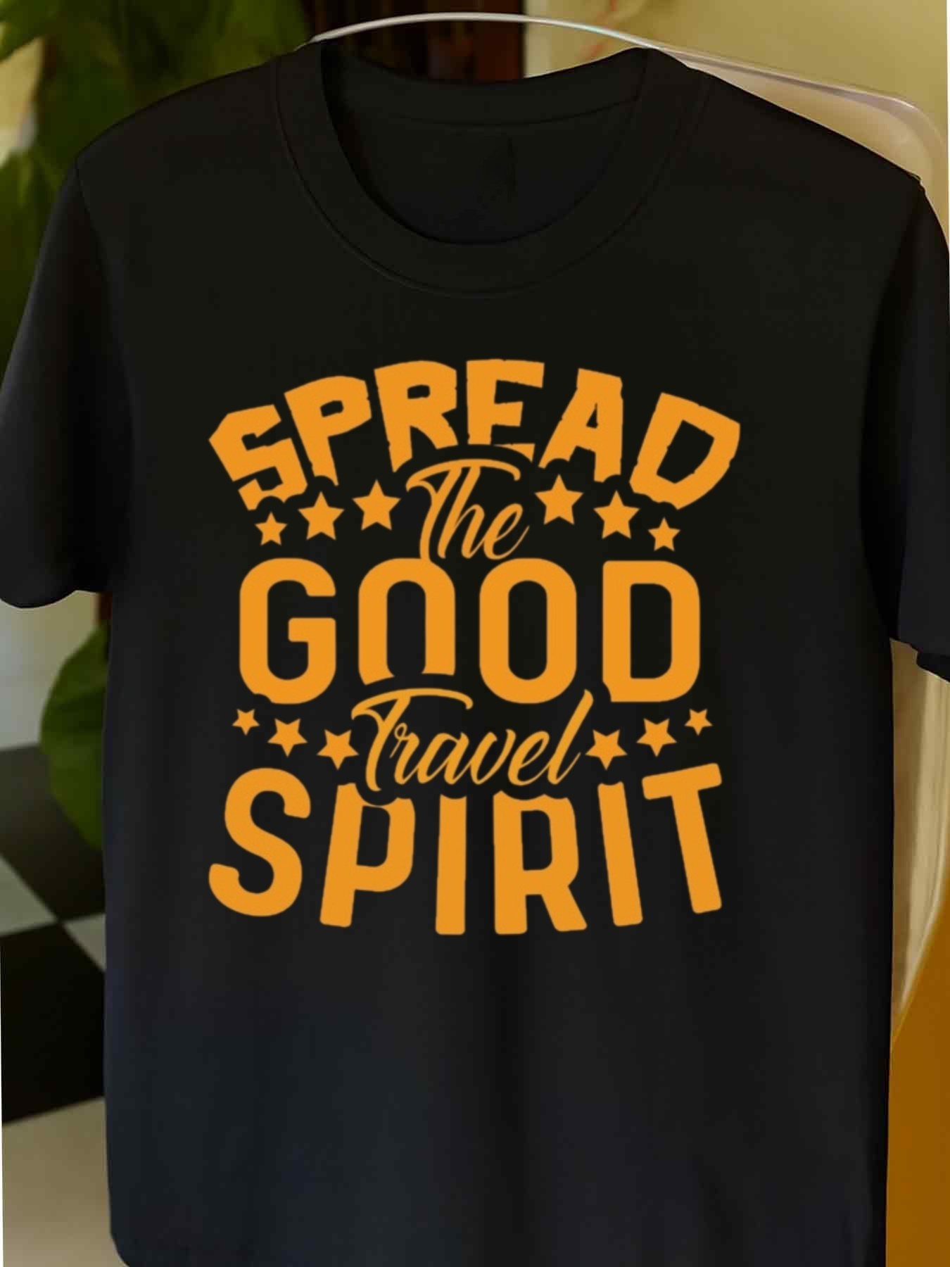 Men's Graphic T-Shirt Spread The Good Travel Spirit With Bright Stars Happy Vibes Typography