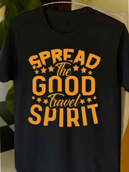 Men's Graphic T-Shirt Spread The Good Travel Spirit With Bright Stars Happy Vibes Typography