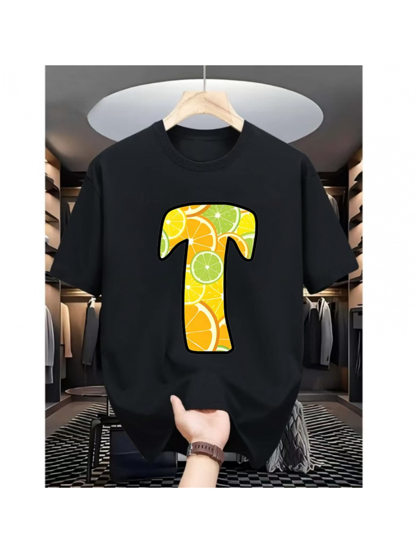 Men's Graphic T-Shirt Summer Citrus Fruit Patterned Letter T