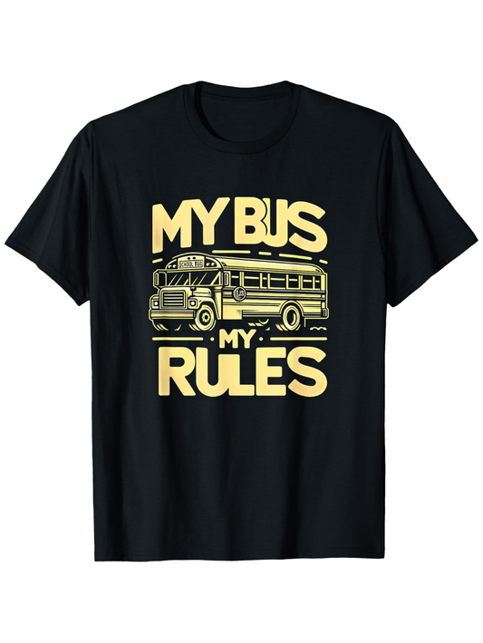 Men's Graphic T-Shirt My Bus My Rules With Retro Yellow School Bus Graphic