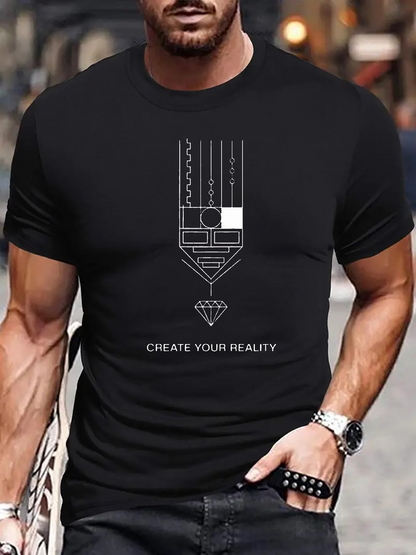Men's Graphic T-Shirt Create Your Reality Geometric Lines Abstract Art With Diamond Pencil