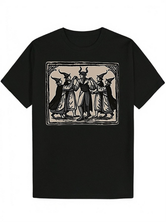 Men's Graphic T-Shirt Vintage Occult With Wizards Standing Among Ornate Mystical Patterns