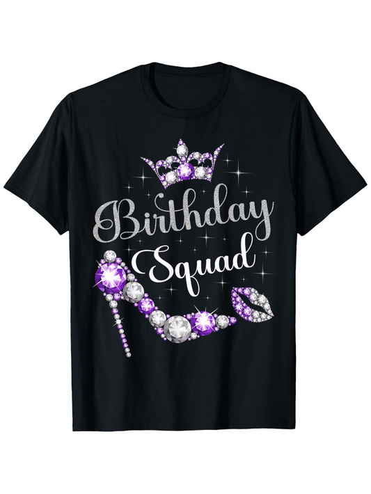 Men's Graphic T-Shirt Birthday Squad Crown With Glittering High Heel And Sparkling Lips