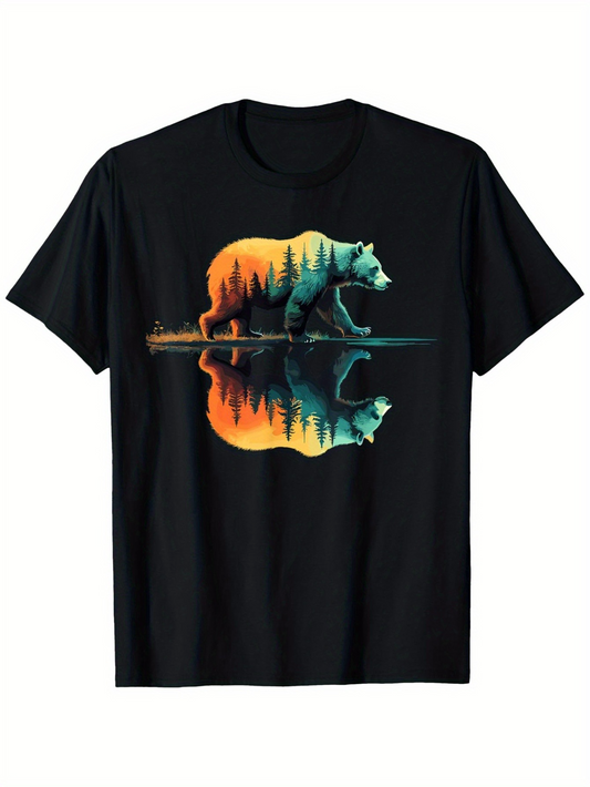 Men's Graphic T-Shirt Sunset Forest Reflection With Vibrant Trees By Lake Bear