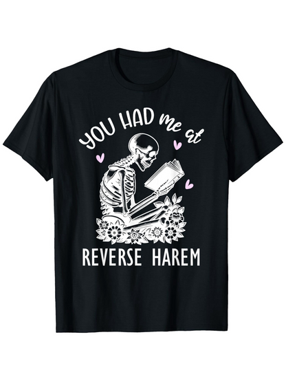 Men's Graphic T-Shirt You Had Me At Reading Skeleton With Flowers And Pink Hearts Book