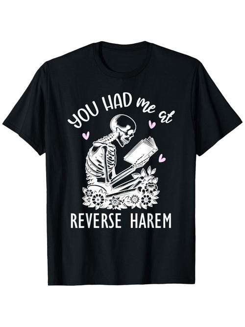 Men's Graphic T-Shirt You Had Me At Reading Skeleton With Flowers And Pink Hearts Book