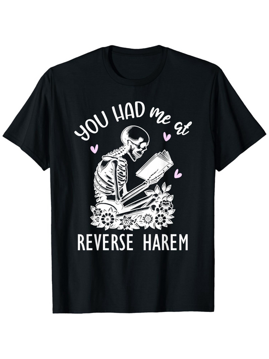 Men's Graphic T-Shirt You Had Me At Reading Skeleton With Flowers And Pink Hearts Book