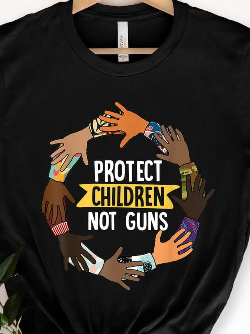 Men's Graphic T-Shirt Protect Children Not Guns United Hands Forming A Circle Symbolizing Solidarity