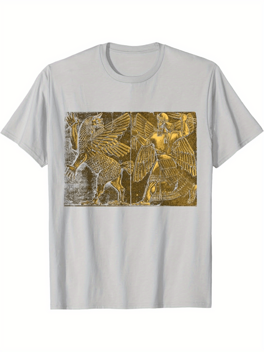 Men's Graphic T-Shirt Ancient Style Relief With Mythical Horses In Golden Pattern Design