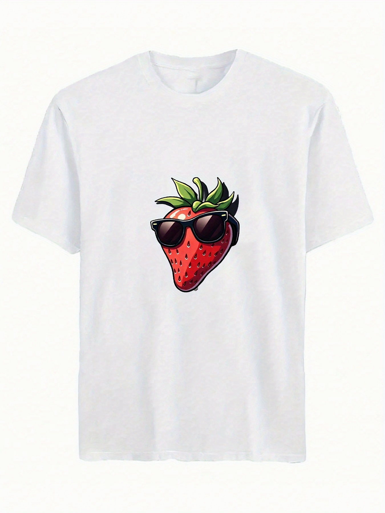 Men's Graphic T-Shirt Fun Cartoon Style Strawberry Wearing Cool Black Sunglasses Fruit