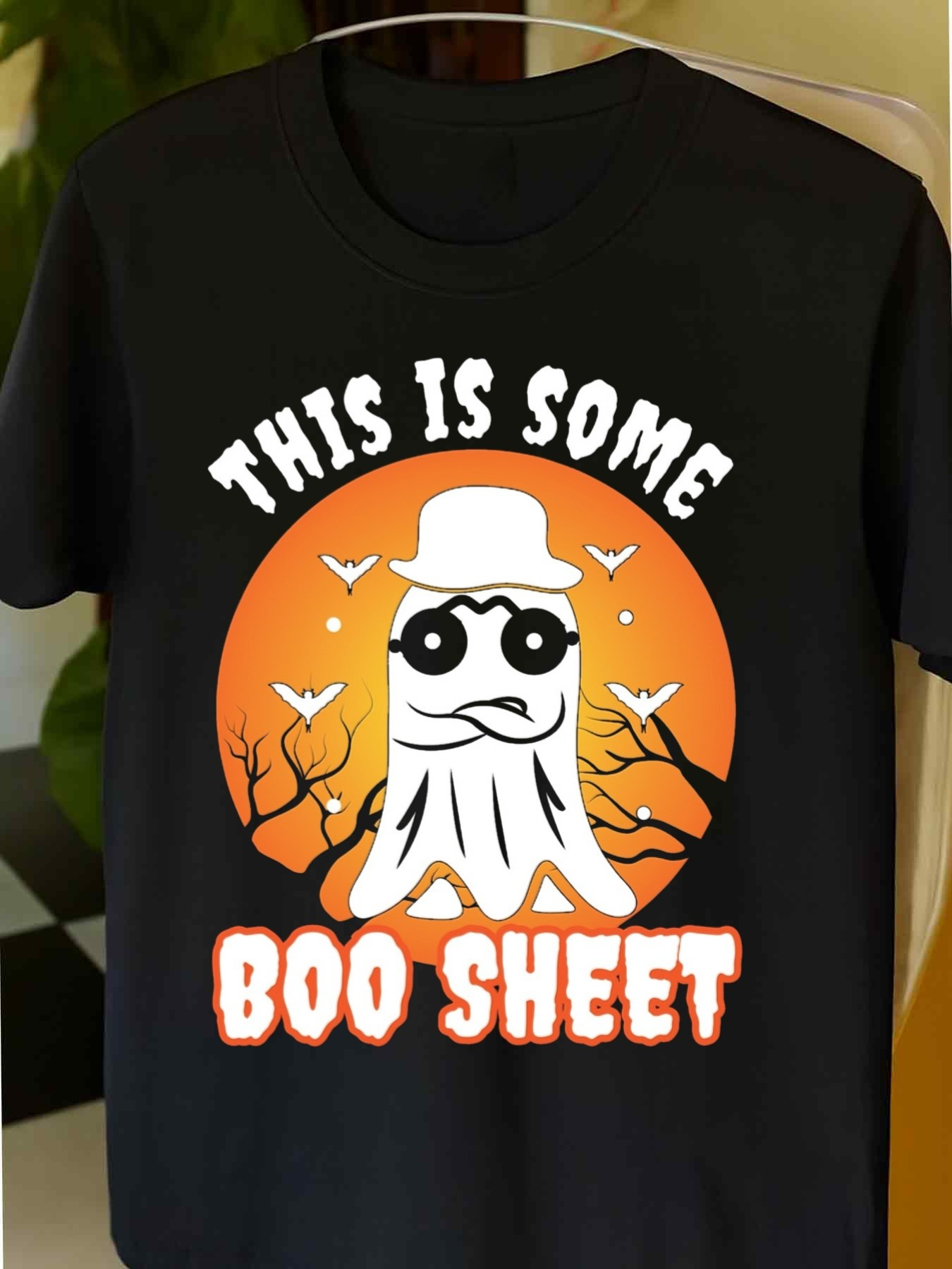 Men's Graphic T-Shirt This Is Some Boo Sheet Spooky Ghost With Sunglasses Under Orange Moon