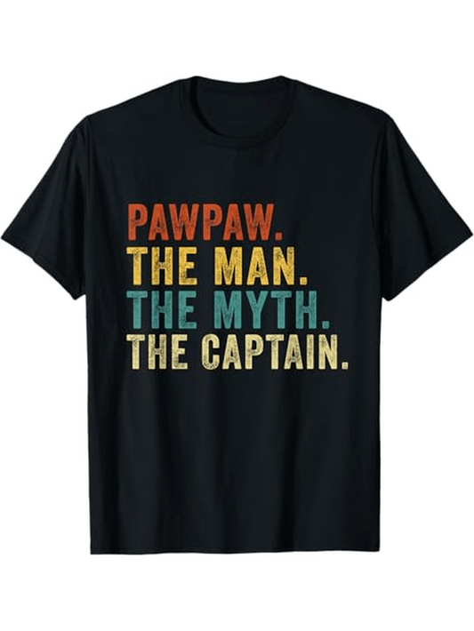Men's Graphic T-Shirt Pawpaw The Man The Myth The Captain Retro Colorful Text Tee