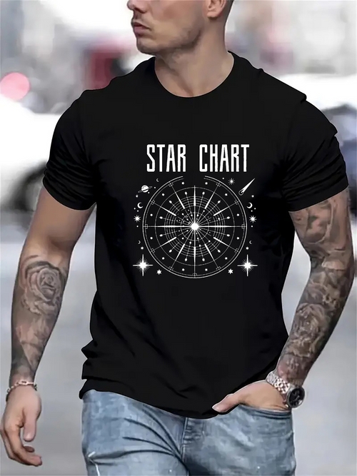 Men's Graphic T-Shirt Star Chart Celestial Constellation Wheel Surrounded By Shining Stars Galaxy Circle