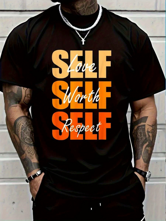 Men's Graphic T-Shirt Love Worth Respect Among Bold Gradient Self Typography