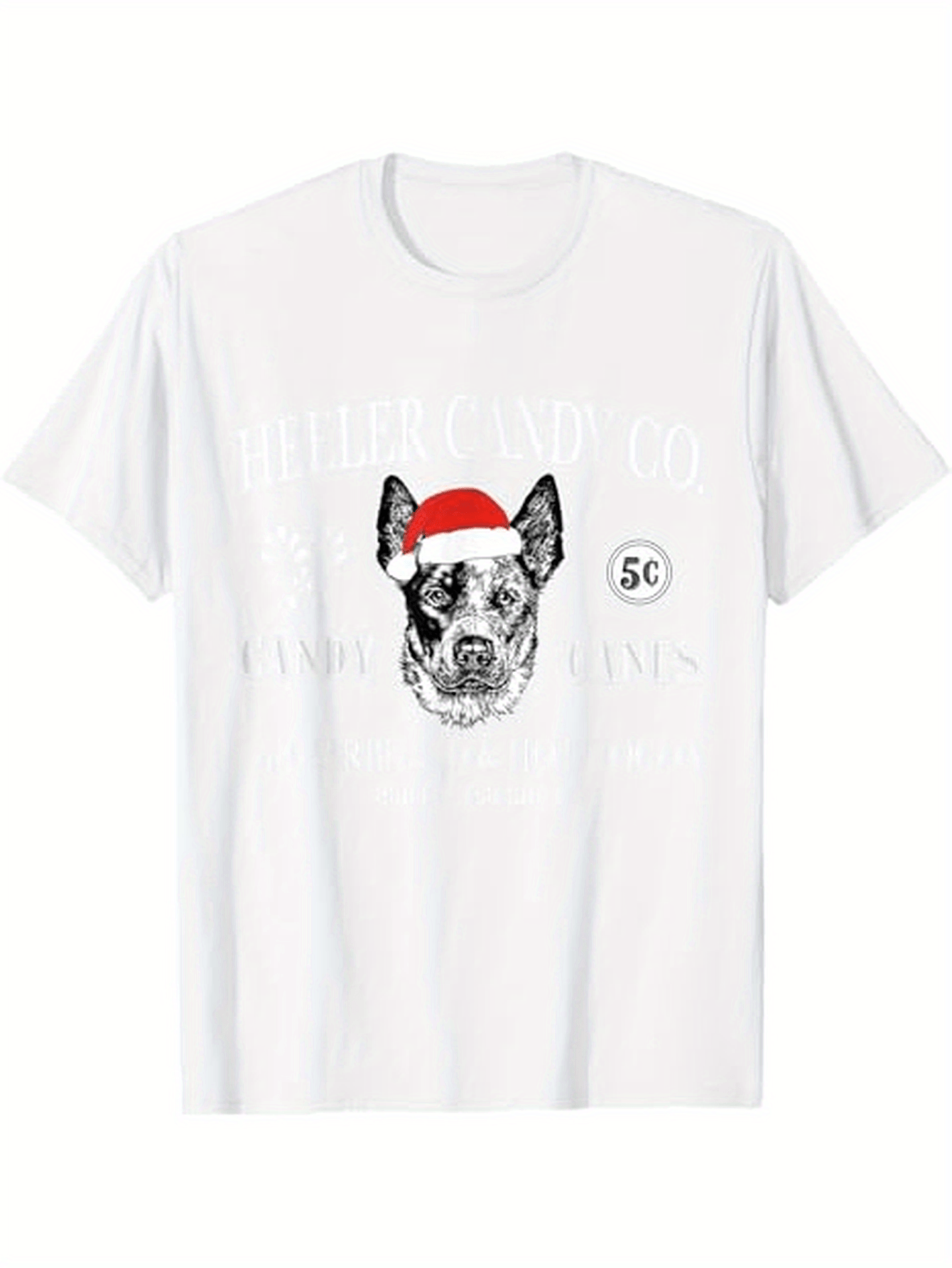 Men's Graphic T-Shirt Christmas Hat Wearing Dog With Hand Drawn Details Winter Snow Holiday