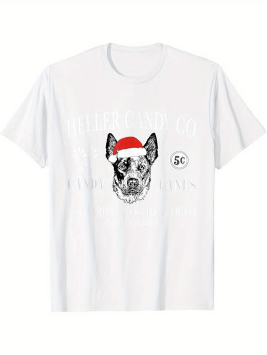 Men's Graphic T-Shirt Christmas Hat Wearing Dog With Hand Drawn Details Winter Snow Holiday