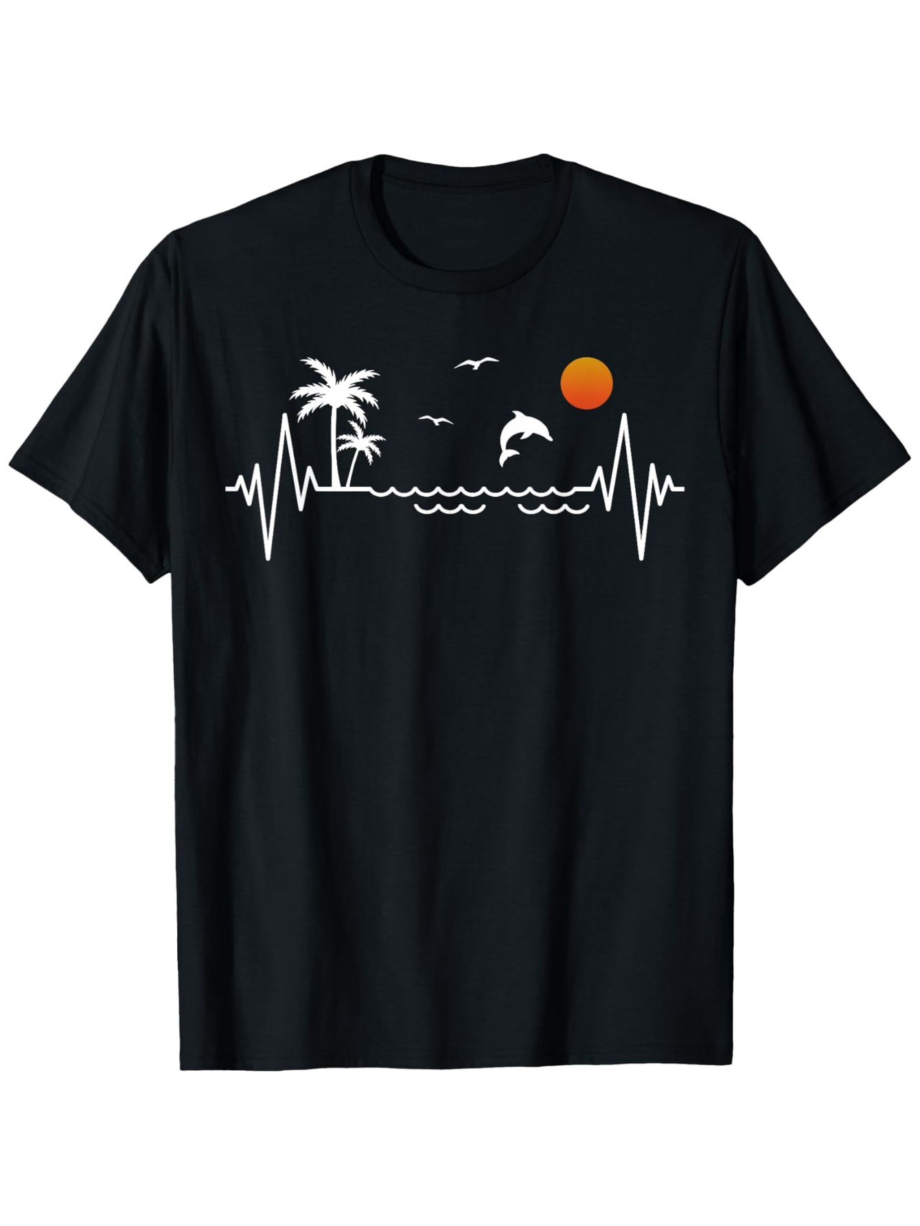 Men's Graphic T-Shirt Waves And Palm Trees With Sunset And Jumping Dolphin