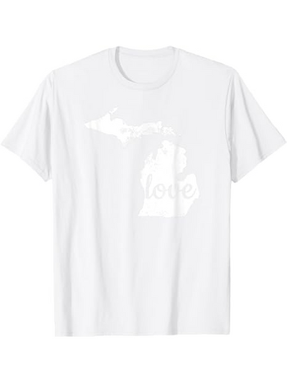 Men's Graphic T-Shirt Love Text Inside State Silhouette Graphic Michigan Map