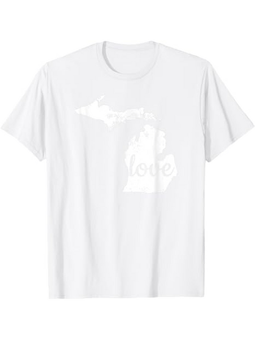 Men's Graphic T-Shirt Love Text Inside State Silhouette Graphic Michigan Map