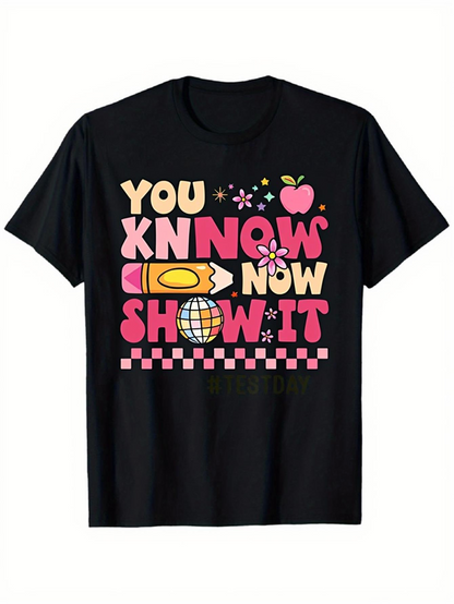 Men's Graphic T-Shirt You Know Now Show It Bright Flowers Pencil Apple Disco Ball Elements