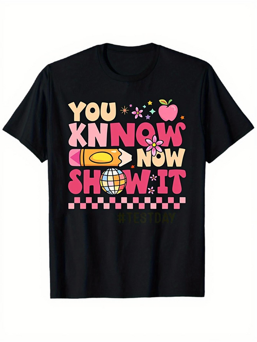 Men's Graphic T-Shirt You Know Now Show It Bright Flowers Pencil Apple Disco Ball Elements