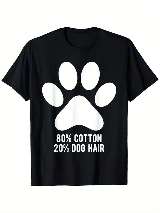 Men's Graphic T-Shirt Eighty Percent Cotton With Playful Paw Print Dog Hair