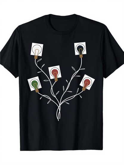 Men's Graphic T-Shirt Botanical Branches With Abstract Colorful Rectangles And Light Bulb Flower